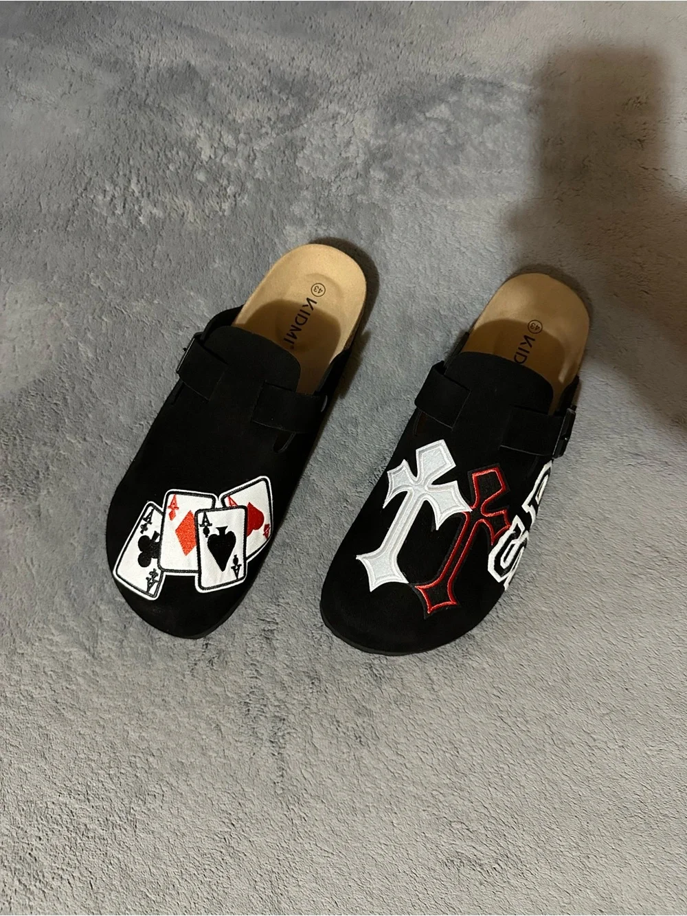 Custom Black Playing Card Patch Clogs | Handmade Streetwear Clogs | All Sizes